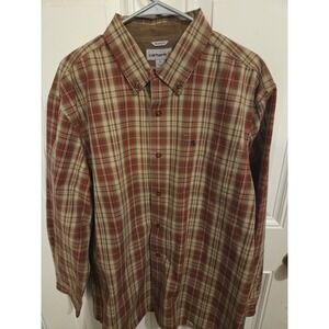 Carhartt Canvas Work Shirt Men's XL Red Plaid Long Sleeve Button Front Casual